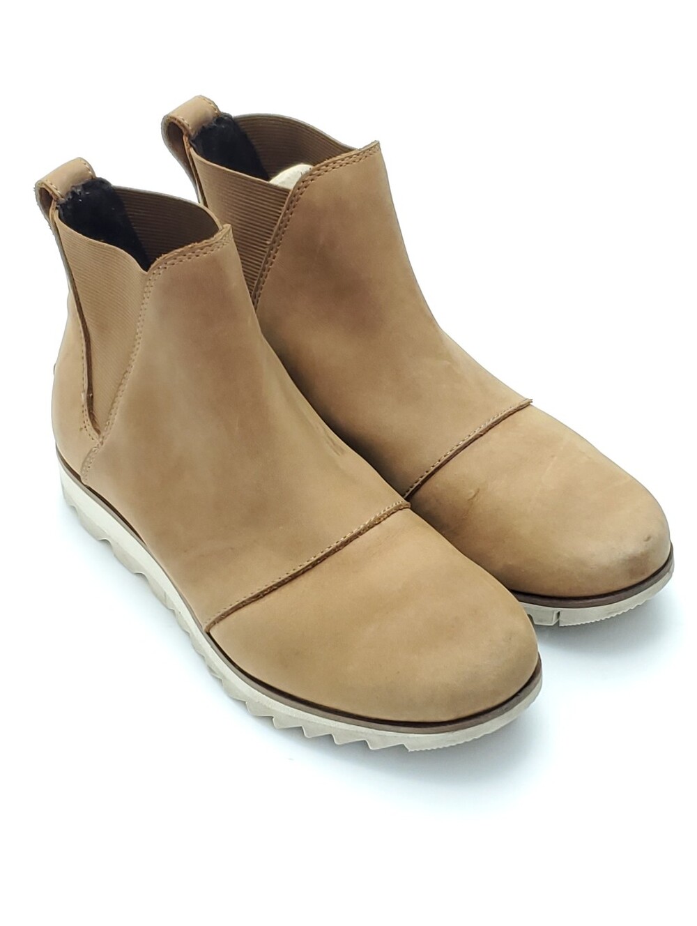 SOREL Emelie Chelsea Waterproof Leather Boots Tan / Camel Flat Platform Size 6